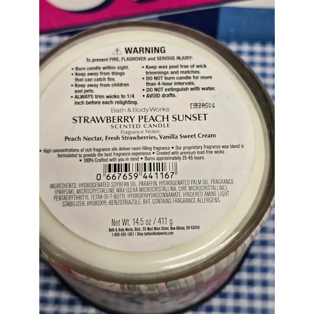 BBW Strawberry Peach Sunset Large 3 Wick Candle Home Fragrance